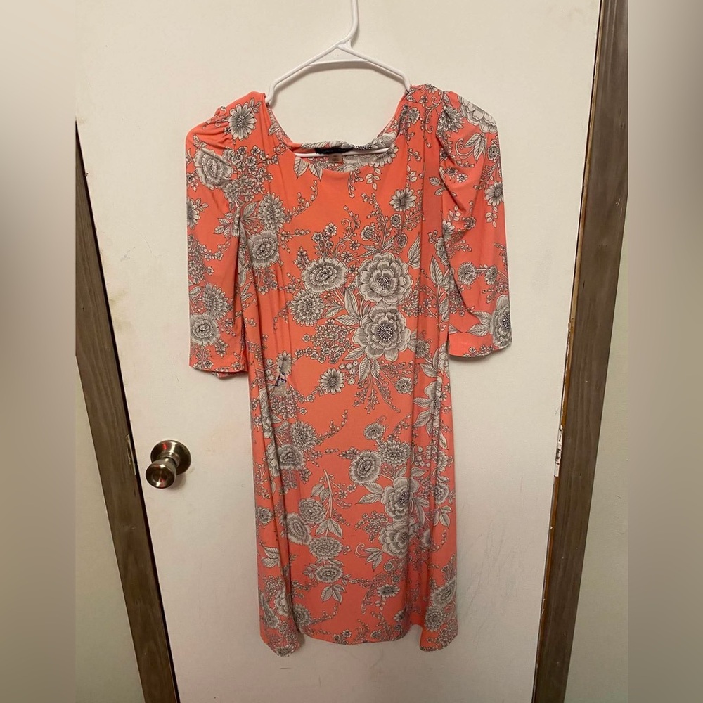 Tommy Hilfiger Coral Floral Long Sleeve Midi Dress